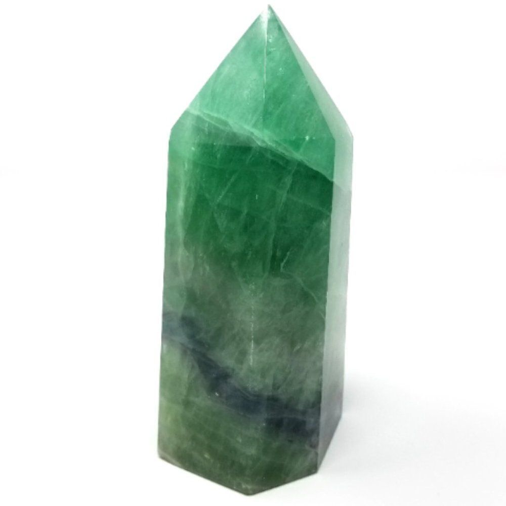 Green Fluorite Crystal Tower with Natural Purple Vein & Rainbow Inclusions